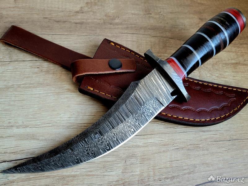 nový velký lovecký Damaškový nůž CLAW 30,5 cm s koženým pouzdrem, handmade