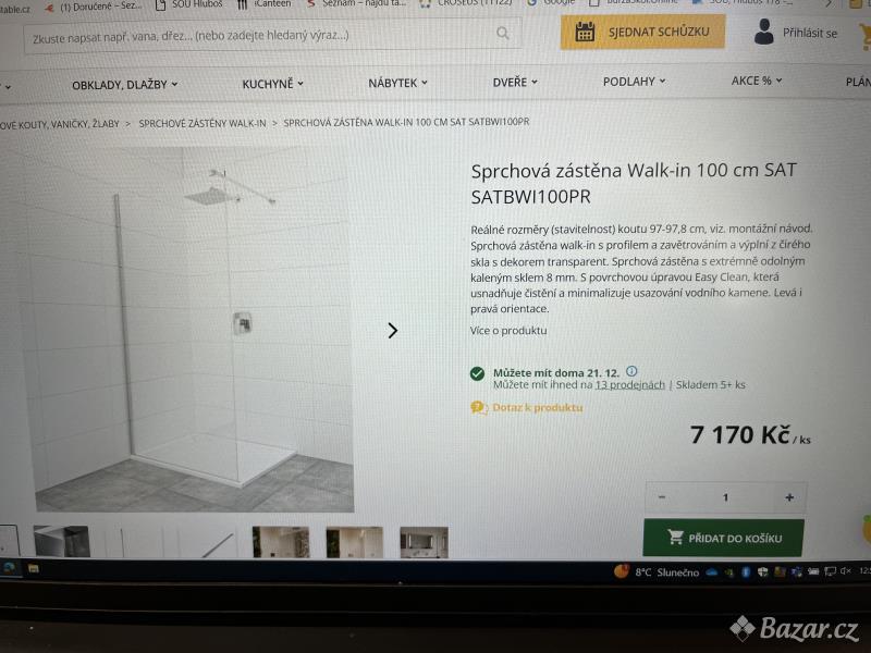 Prodám sprchovou zástěnu Walk-in 100cm