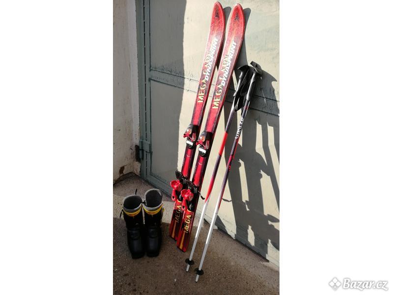 dětské lyže 135 cm, přeskáče 37, hůlky