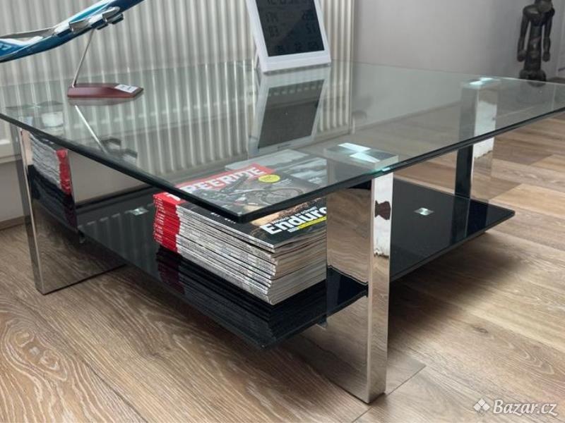 Konferenční stolek moderní sklo kov 90x90cm