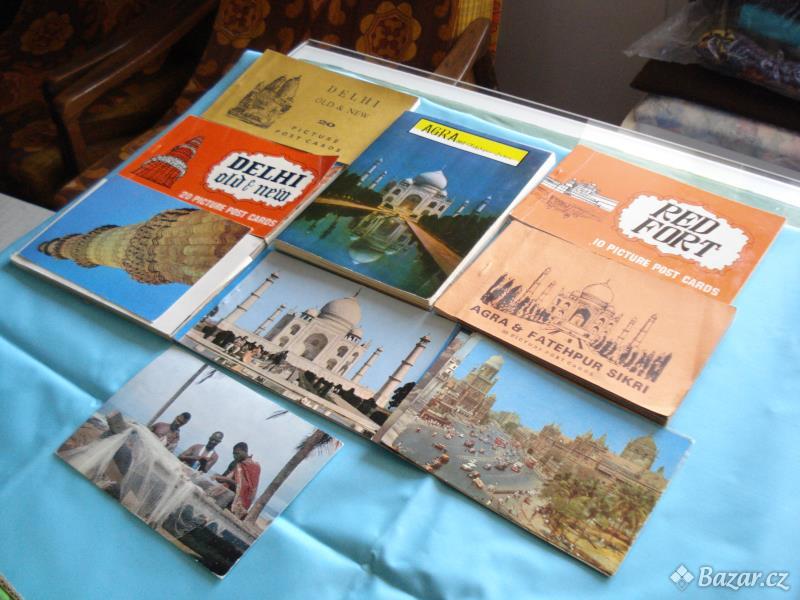 Sbírka starožitných pohlednic z Indie + knížka 