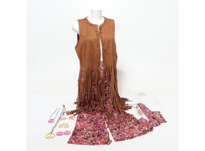 Hippie kostým dámská souprava s třásněmi vesta bez rukávů 70. léta dámské kalhoty a hippie oblečení
