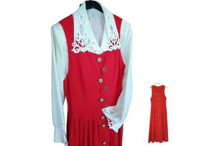 Komfortní Folk Midi Rudé šaty Bezrukávů šatová Sukně červená 42 Výroba Tuzemsko 