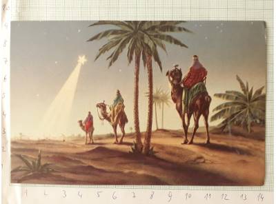  Tři králové, kometa, Betlém - stará pohlednice 