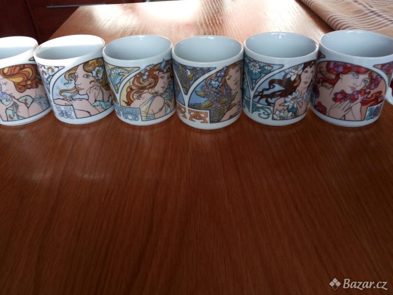 Prodám značkové porcelánové hrnky, motiv Alfons Mucha