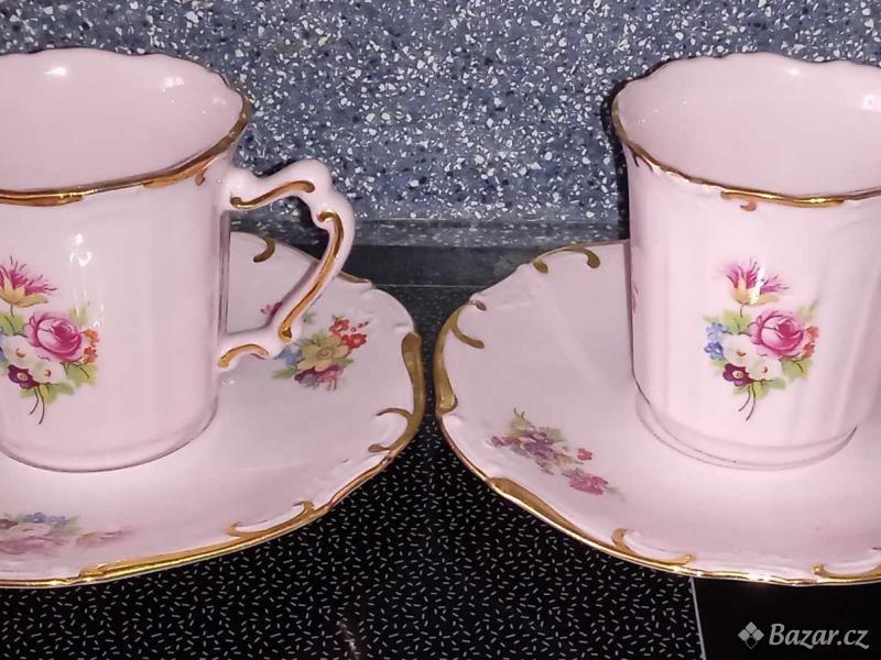 Růžový porcelán Leander 1946 pozlacený - nové
