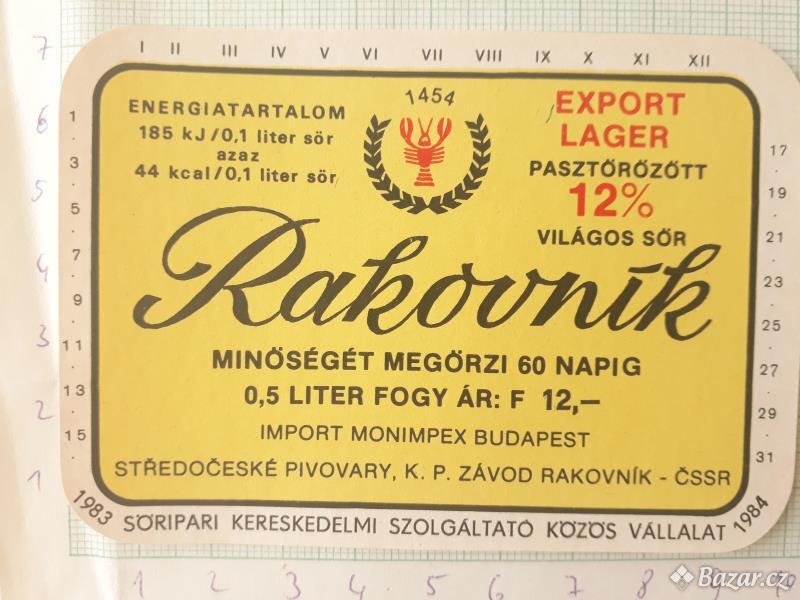  Rakovník 12 - export Maďarsko - pivní etiketa 
