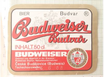  Budweiser - Budvar - export Německo - pivní etiketa 1988