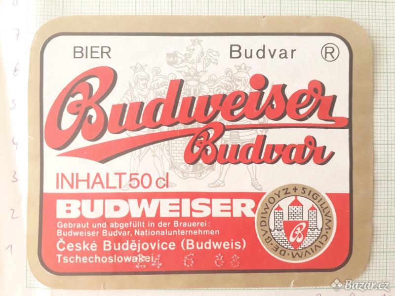  Budweiser - Budvar - export Německo - pivní etiketa 1988