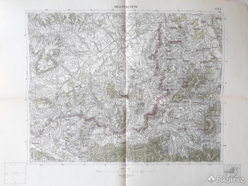  Mapa Nový Jičín (Neu Titschein) - Protektorát, měř. 1:75 000