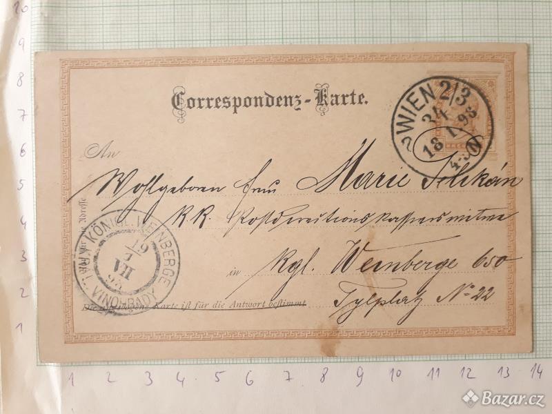  Korespondenční lístek 1898 Wien - Praha 
