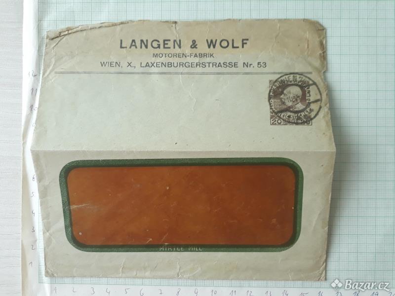  Obálka Langen et Wolf, známka 20 hal. 1908, razítko Wien 