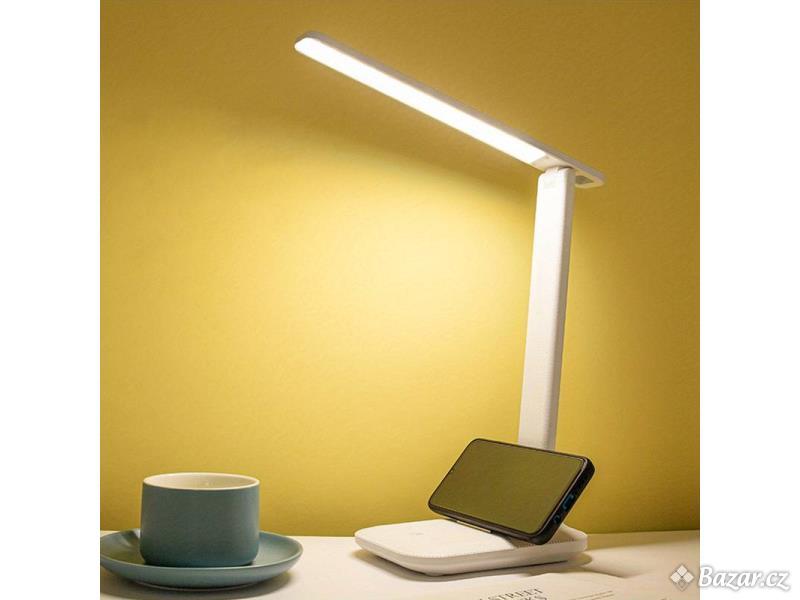 Stolní lampa LED skládací, 3 odstíny světla + držák na mobil/knihu