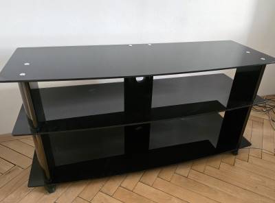Televizní stolek, skleněný, černý, bytelný