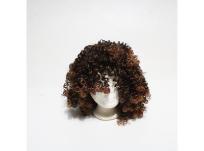 YEESHEDO Afro paruka tmavě hnědá s hnědými odlesky Brazilská syntetická brazilská kudrnaté kudrnaté