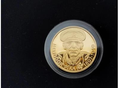 Krásná zlatá medaile Heliodor Pika, průměr 28 mm, 15,56g, Au 999,9 limit 50 ks