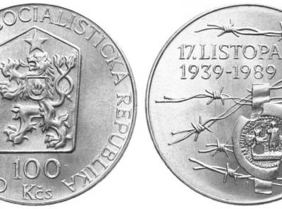 Ag 100 Koruna 1989, 17. listopad 1939 mince