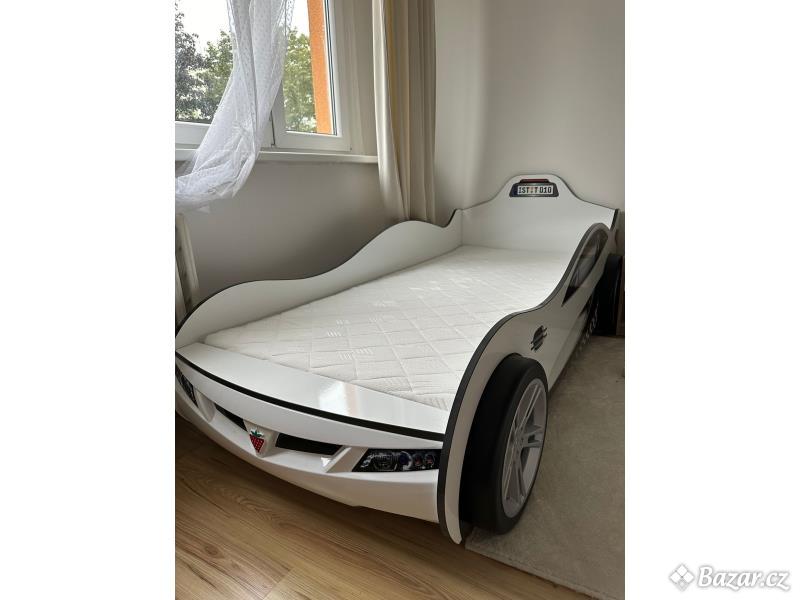 Dětská postel auto 90x190 cm Coupe bílá s matrací